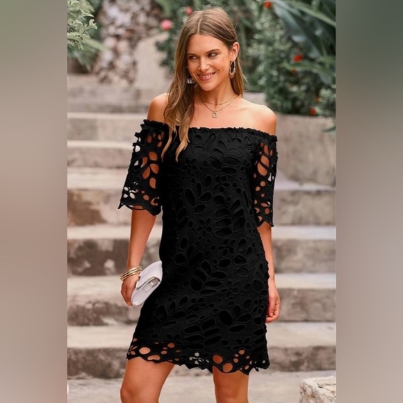 Pretty Garden Dresses & Skirts - PRETTY GARDEN Summer Off Shoulder Floral Lace Flare Short Sleeve Loose Dress